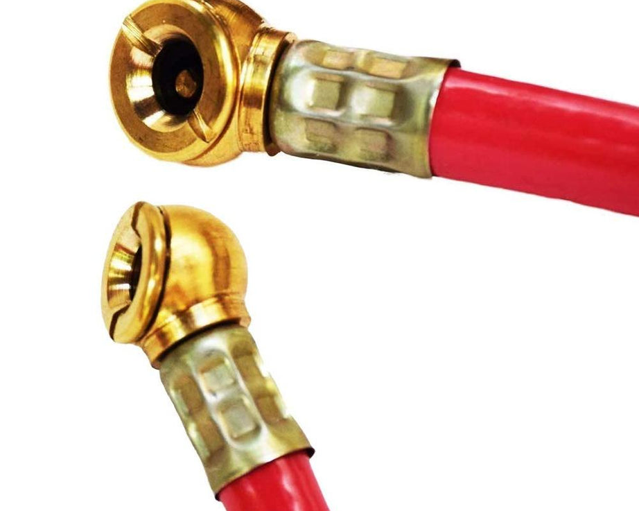 Tire inflator gauge with nozzle and pressure gauge.