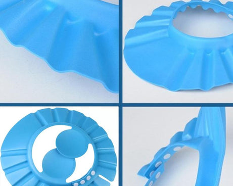 Soft baby shower cap with adjustable strap.