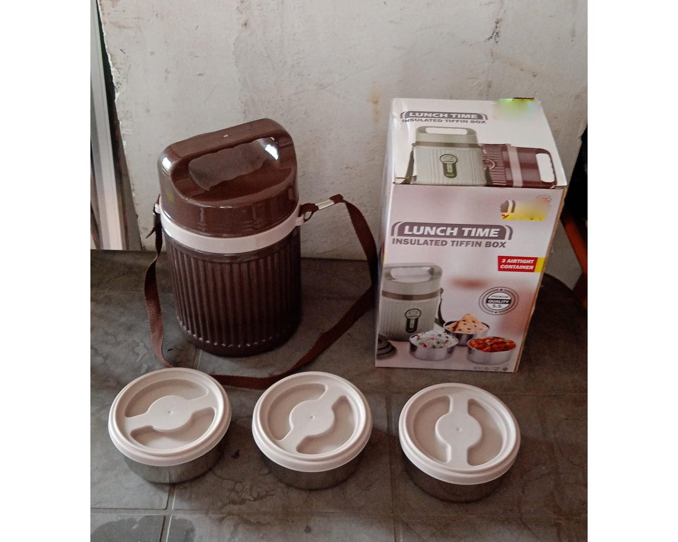 2373  Smart Insulated Stainless Steel Tiffin 3 Compartment Lunch Box with Handle Stackable Stainless Steel Lunch Box | BPA Free | Leakproof/Dabba for Office, Home, School  (1 Pc 3 compartment)