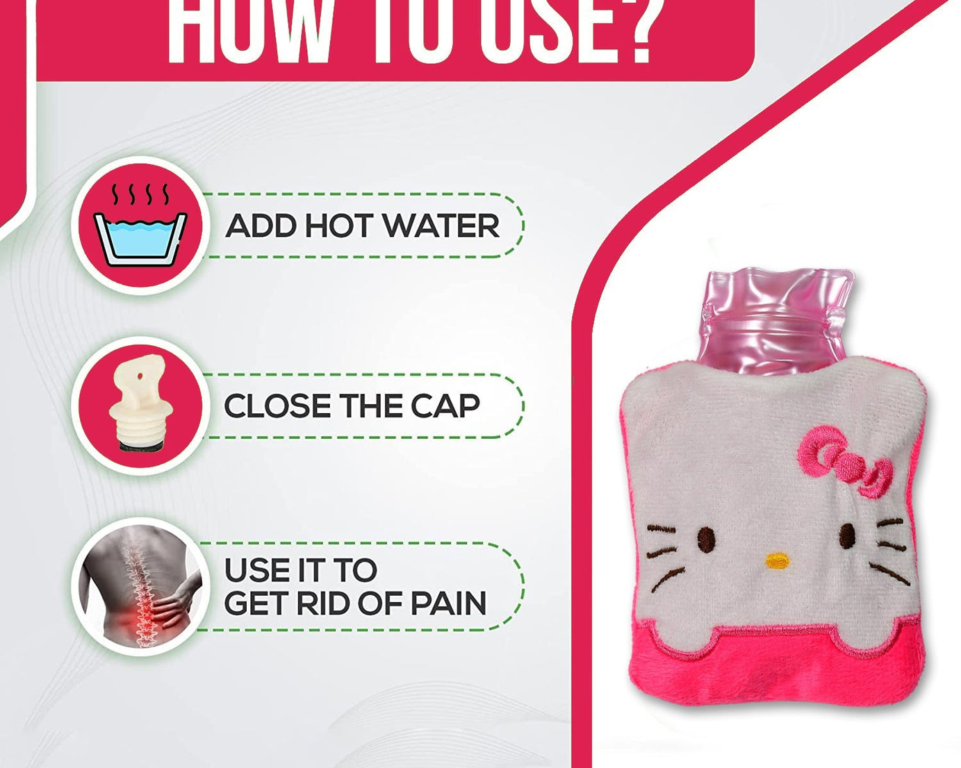 Pink Hello Kitty Small Hot Water Bag with Cover for Pain Relief