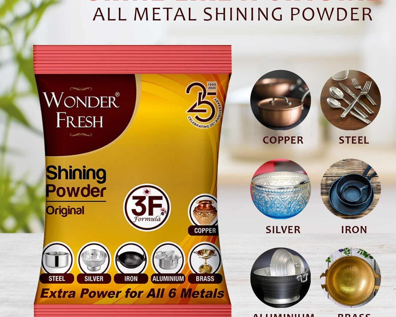 Shining Powder, Cleans and Polishes Copper, Brass, Silver, Aluminum, Iron, and Steel, Removes Tarnish and Oxidation (200 GM)