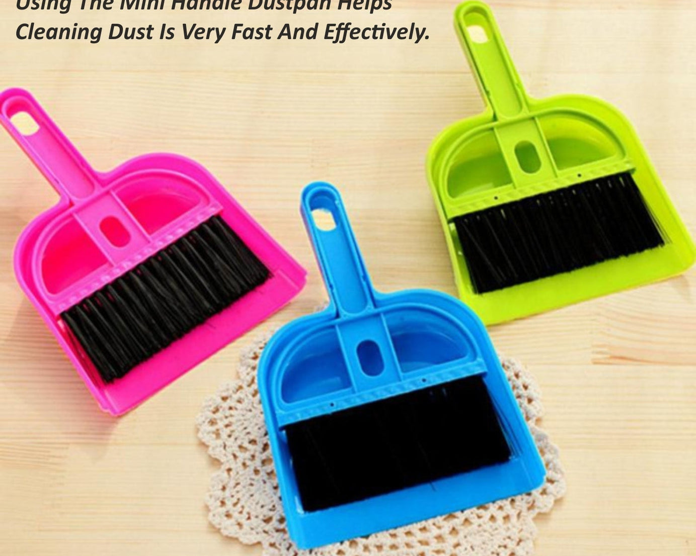 Durable dustpan and brush set for multipurpose cleaning.