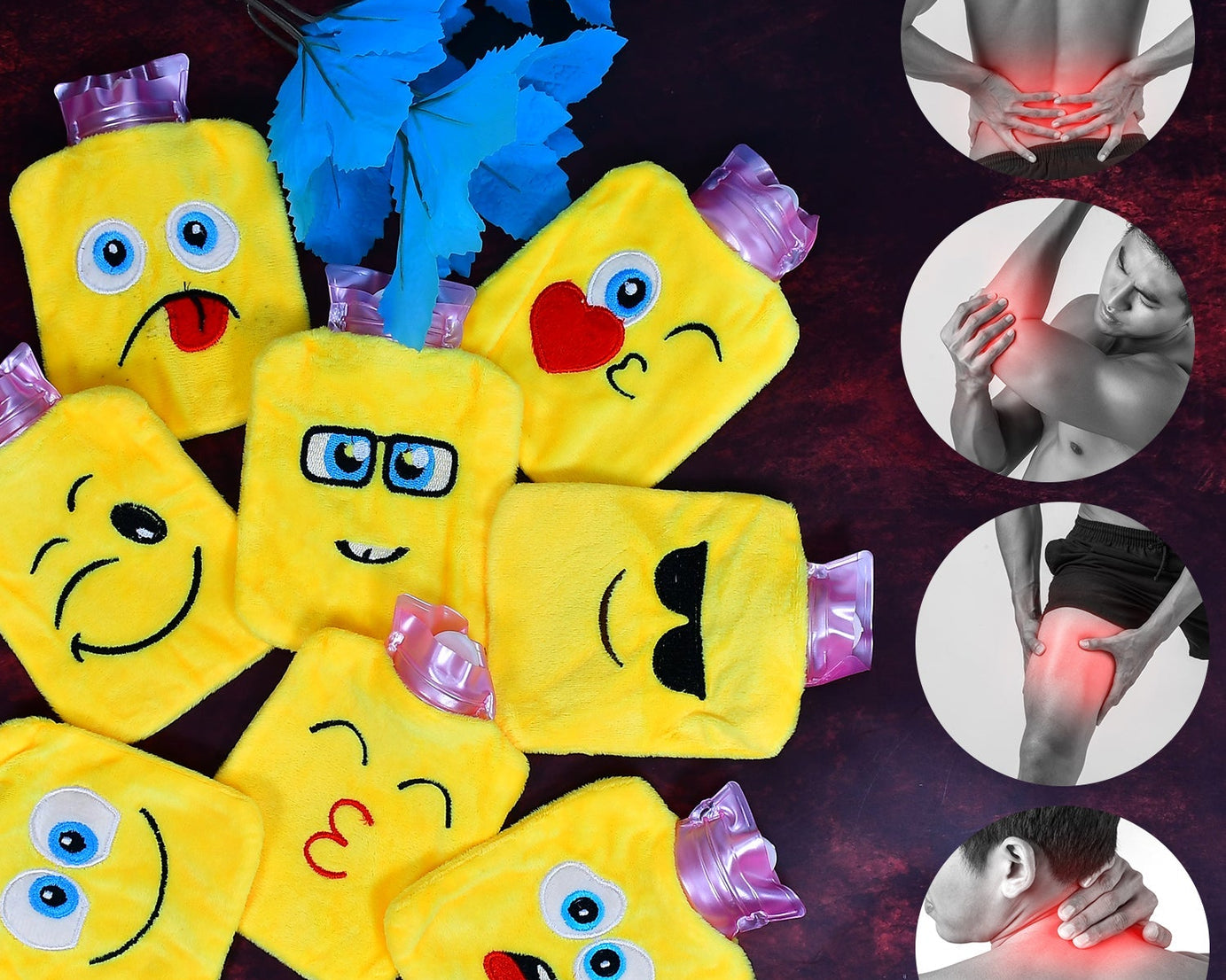 6535 1pc Mix Emoji designs small Hot Water Bag with Cover for Pain Relief, Neck, Shoulder Pain and Hand, Feet Warmer, Menstrual Cramps.