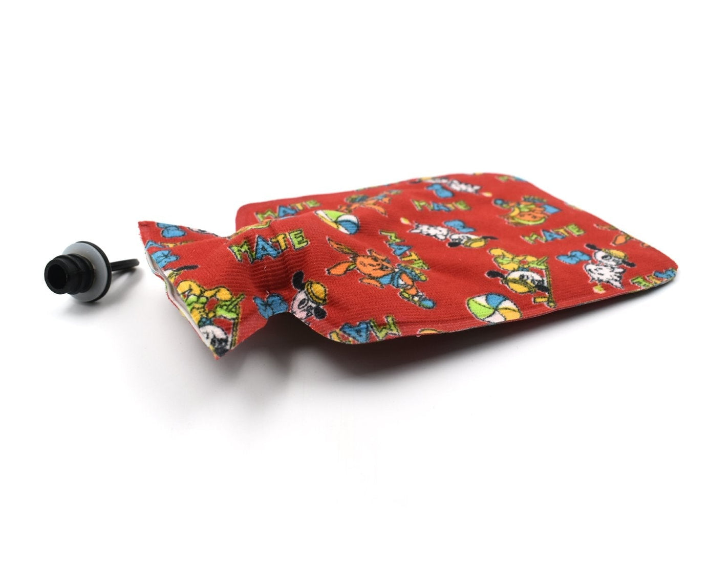 Rubber hot water bottle for pain relief, small size.