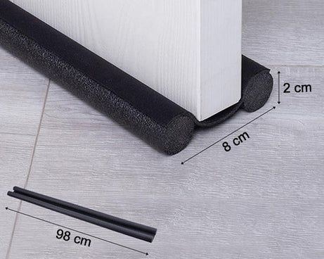 Door draft guard with twin seals, prevents heat loss