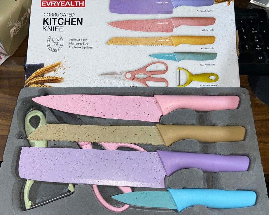 Corrugated 6Pc Kitchen Knife Set Professional Box Knife Set 6 Piece Forged Kitchen Knives with Box.