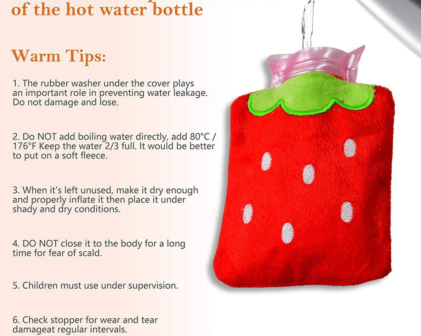 6516 Strawberry small Hot Water Bag with Cover for Pain Relief, Neck, Shoulder Pain and Hand, Feet Warmer, Menstrual Cramps.