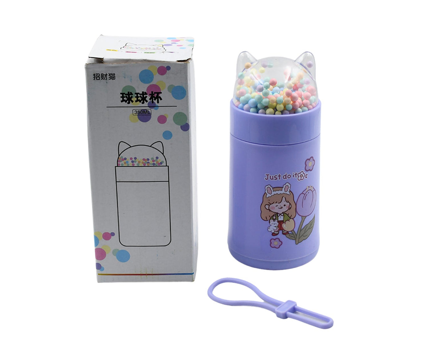 Girl Glass Water Bottle for School with Kid Sparkle Strap Cat Lid Sequins Glitter Glass Cup Birthday Gift Children 350ml (MOQ :- 75 pc)