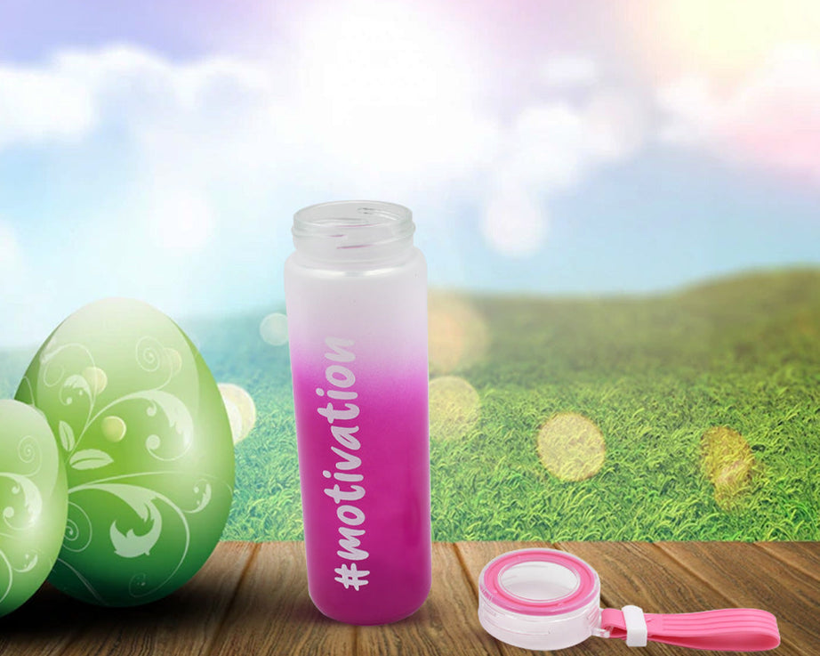 Motivational Glass Water Bottle Colorful potable Water Glass Bottle With Rubber Band, Daily Intake Hourly Water Bottle to Ensure You Drink Enough Water Throughout The Day Reusable Cycling Gym, Workout Fitness Bottle (350 ML)