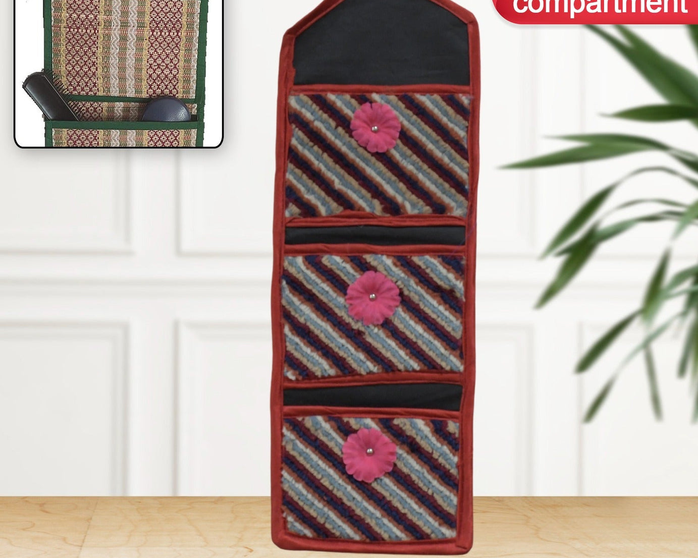 8867 Foldable Hanging Organizer 3 Compartment, Pocket Organiser, Document Holder Wall Hanging Letter Holder with 3 Pockets | Magazine/Paper Holder, Foldable Hanging Organizer