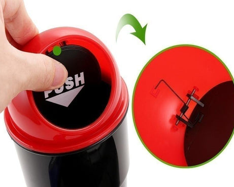 Mini car trash bin for waste disposal.
