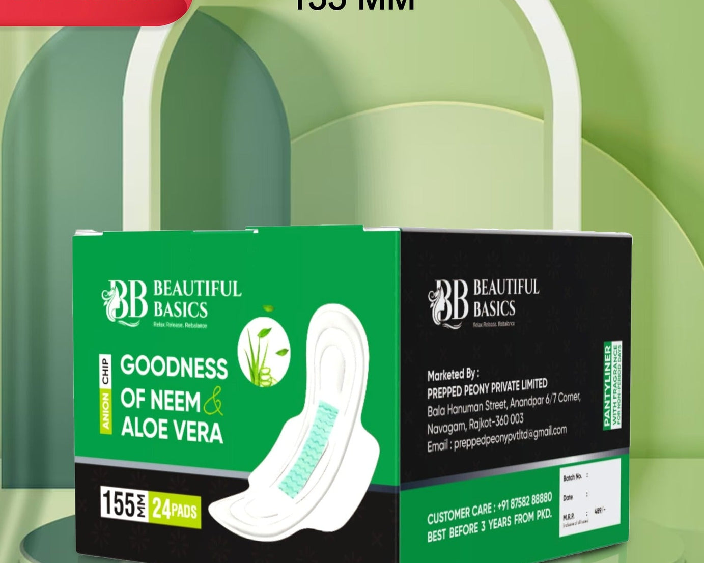 Sanitary Pads for Women With Goodness of Neem & Aloe Vera | Ultra Thin | Leakage Protection | PH Balance | With Antibacterial Anion Chip | (155 MM / 24 Pads)