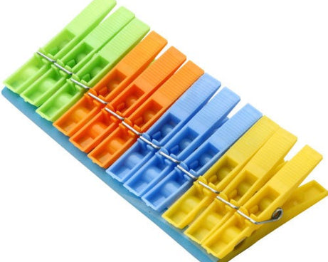 Colorful multipurpose cloth clips for secure cloth drying (12 pcs).