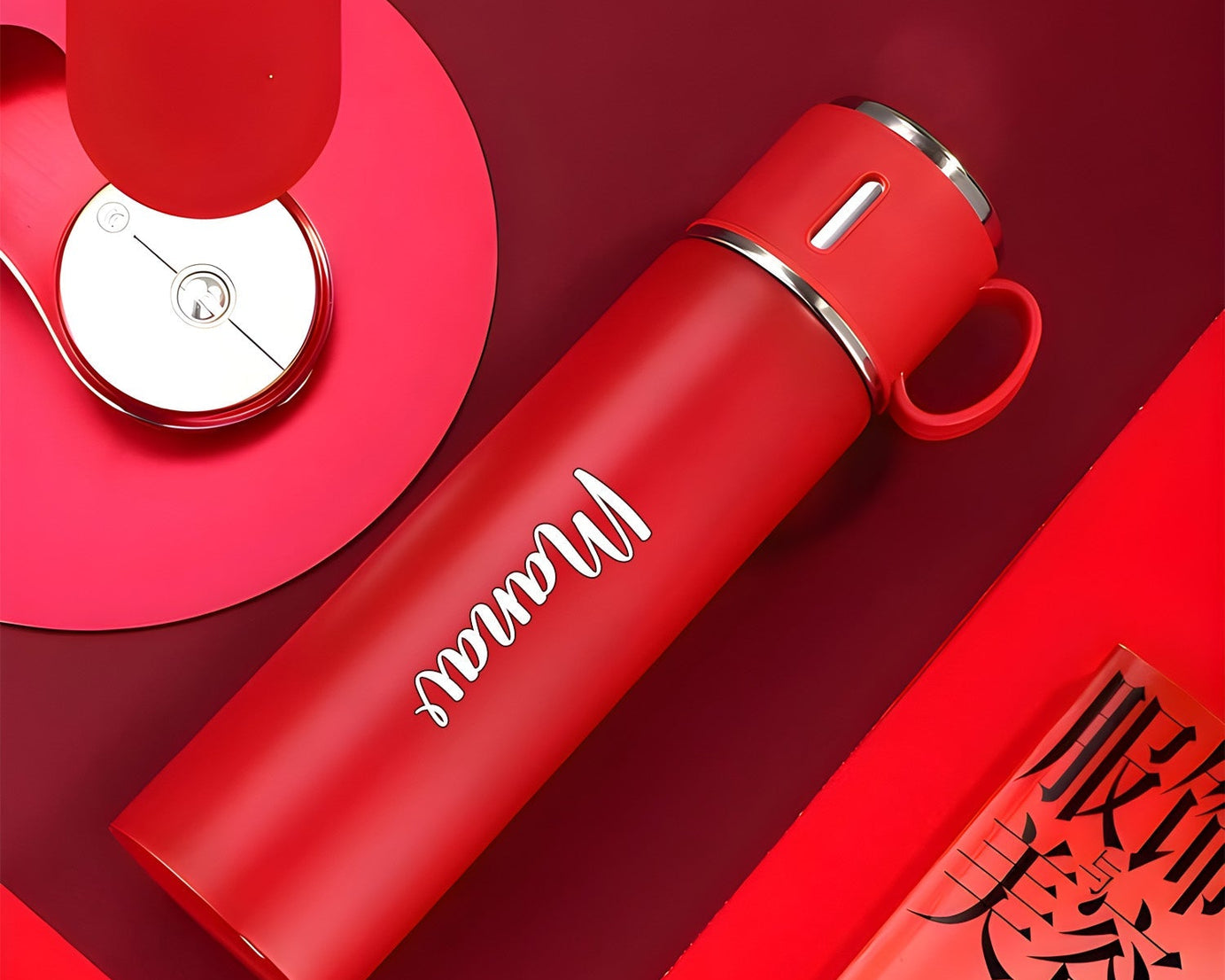 Customized/Personalized Stainless Steel Water Bottle Vacuum Flask Set With 3 Steel Cups Combo | Gifting Custom Name Water Bottle | Gifts for boyfriend/Girlfriend/Employee | 500ML |