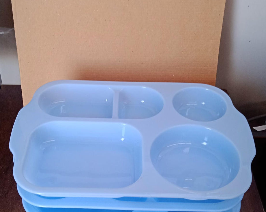 Divided Plates, 5 Compartments 32 CM Split Plates, Shatterproof Separating Plates For Kids And Adults, Microwave and Dishwasher Tableware Set, Multi-Colour, Modern (4 Pc Set)