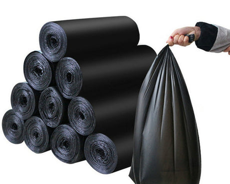 Black garbage bag (24 x 32 inches) for household use.