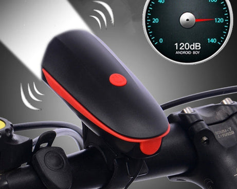 Bright LED bicycle light with USB recharge capability.