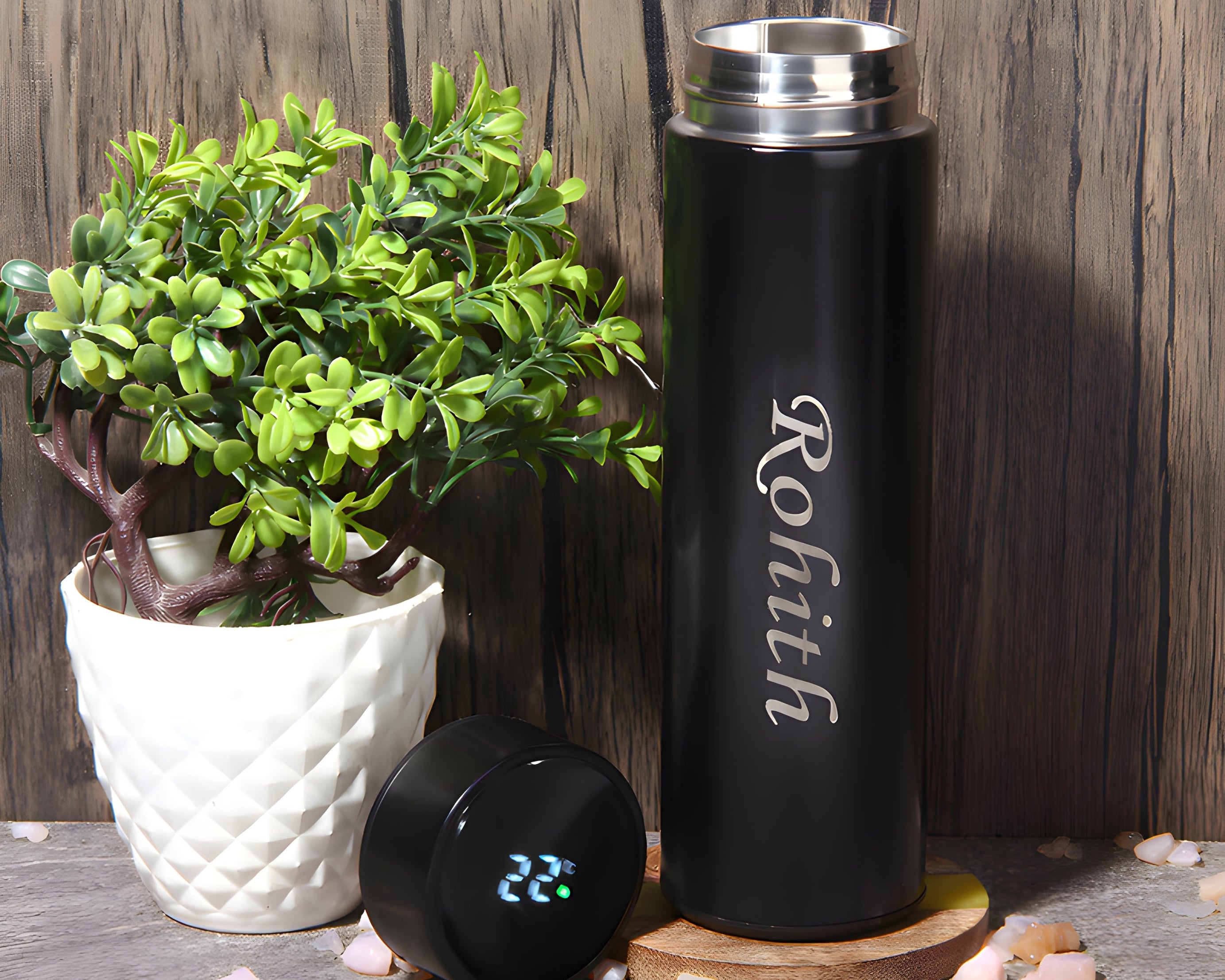 Customized/Personalized Stainless Steel Smart Water Bottle with Smart LCD Temperature Touch | Gifting Custom Name Water Bottle | Gifts for Boyfriend/Girlfriend/Employee | 500ML