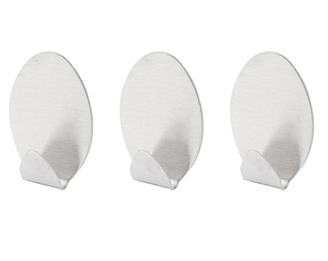 Self-adhesive wall hooks, pack of 3, strong hold.