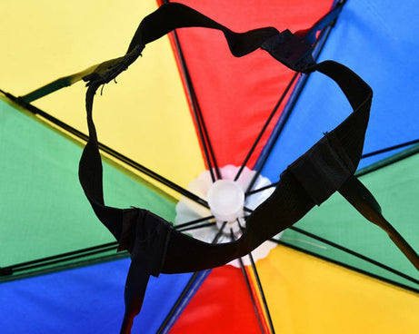 Umbrella hat for hands-free sun and rain coverage.