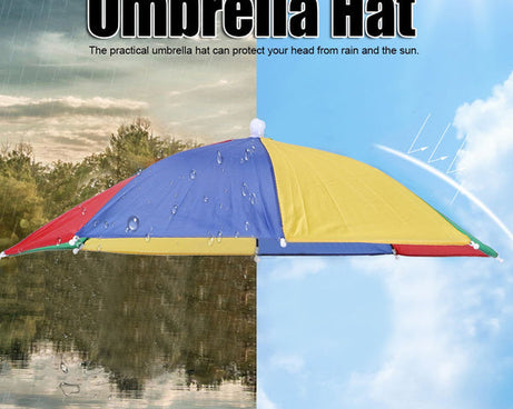Hands free umbrella hat, protects from sun and rain.