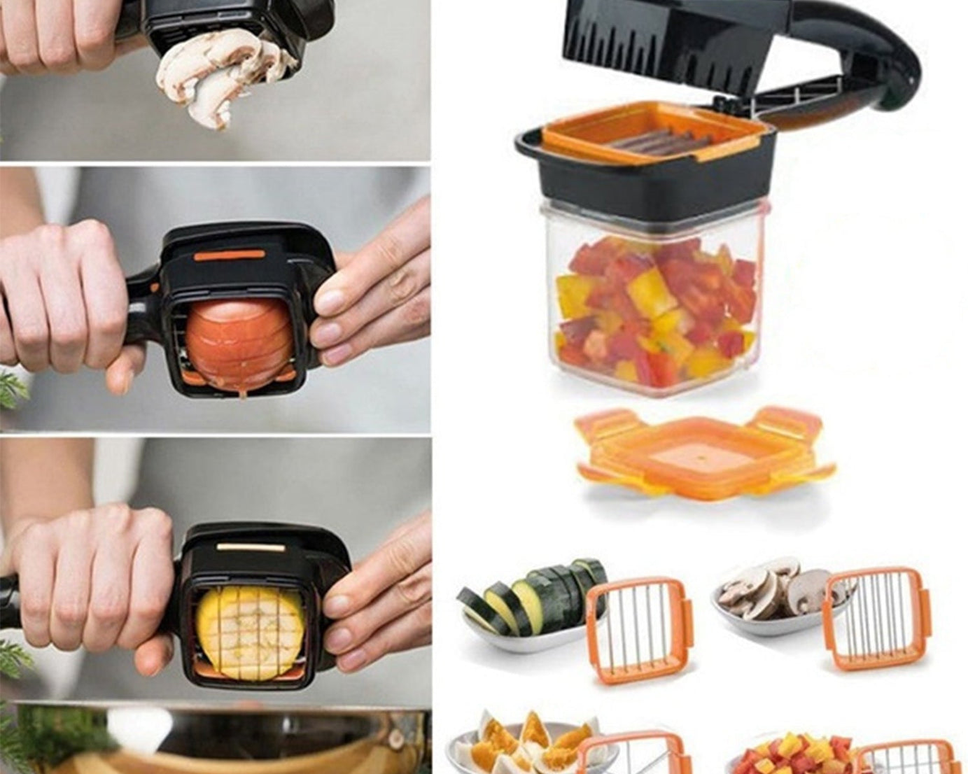 Time-saving 5 in 1 dicer for fast food preparation.