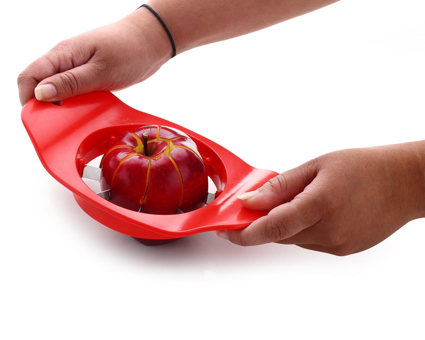 Ganesh apple cutter, plastic with stainless steel, colors may differ.