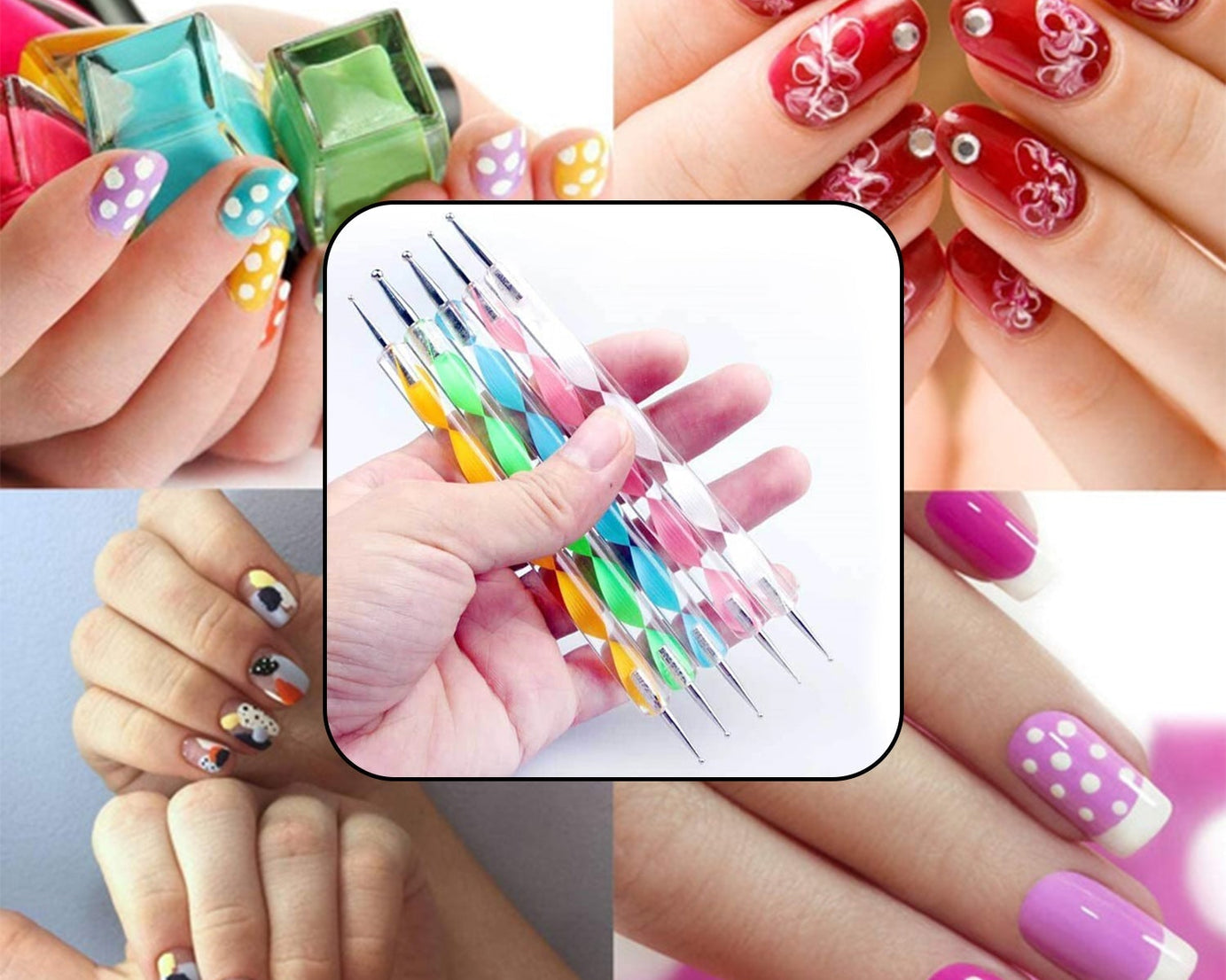 Nail Art Point Pen and Set Used by Women's for Their Fashion Purposes (Pack of 5Pcs)