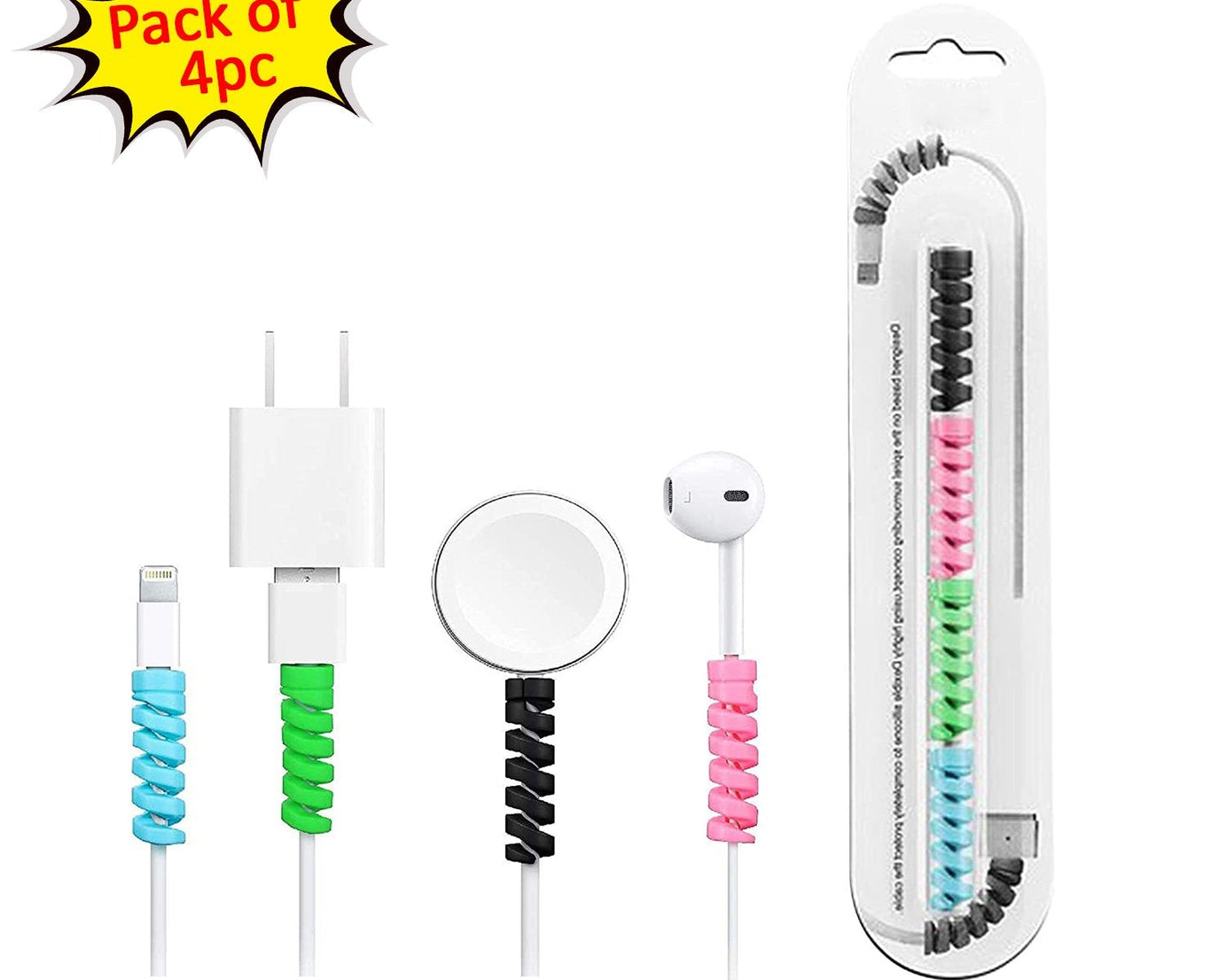 Pack of 4 spiral cable protectors to prevent cable damage