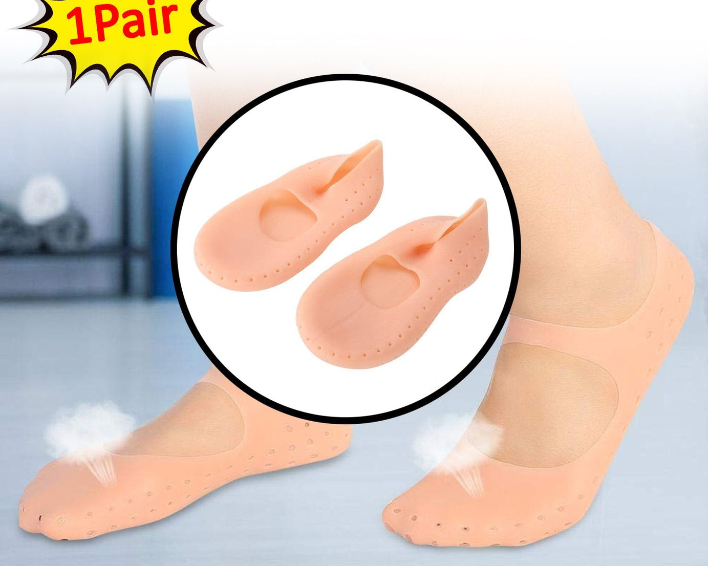 Moisturizing silicone gel socks for cracked heels