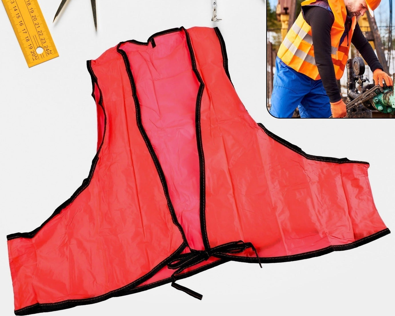 7453 Economy Safety Vest, Soft Vinyl with Tie Closure for Identifying Staff and Volunteers Adult PVC Safety Vest High Visibility for Outdoor Operator