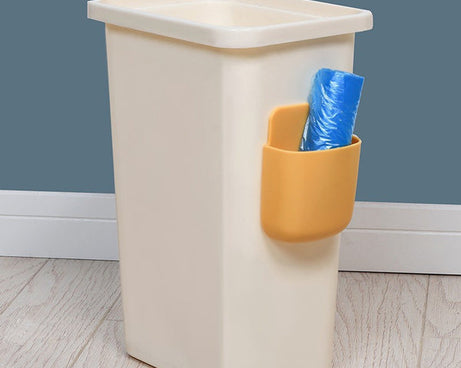 Charging holder with wall-mounted storage case.