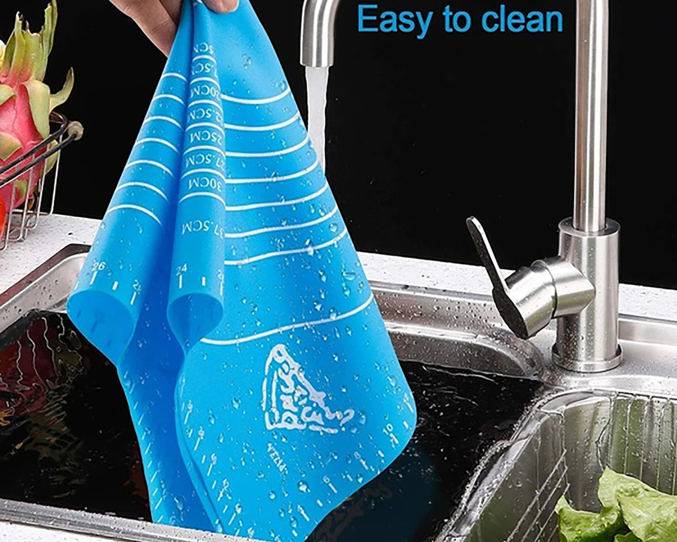 Silicone rolling mat spread out on a kitchen countertop