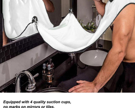 Beard grooming apron with adjustable neck strap for hair clippings