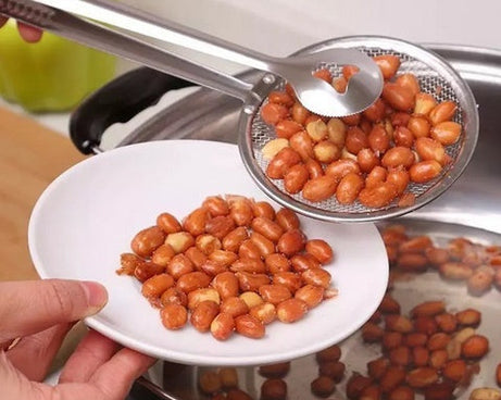 Multi-use stainless steel filter spoon with clip.