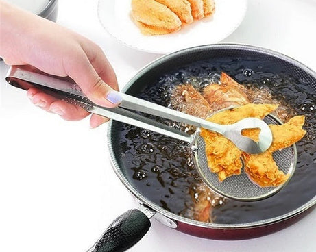 Multi-functional stainless steel filter spoon with clip.