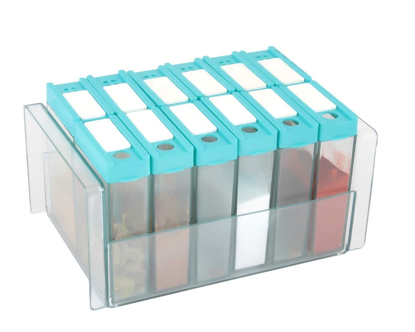 2407 Plastic Spice Jars Dispenser Masala Rack Easy Flow Storage 