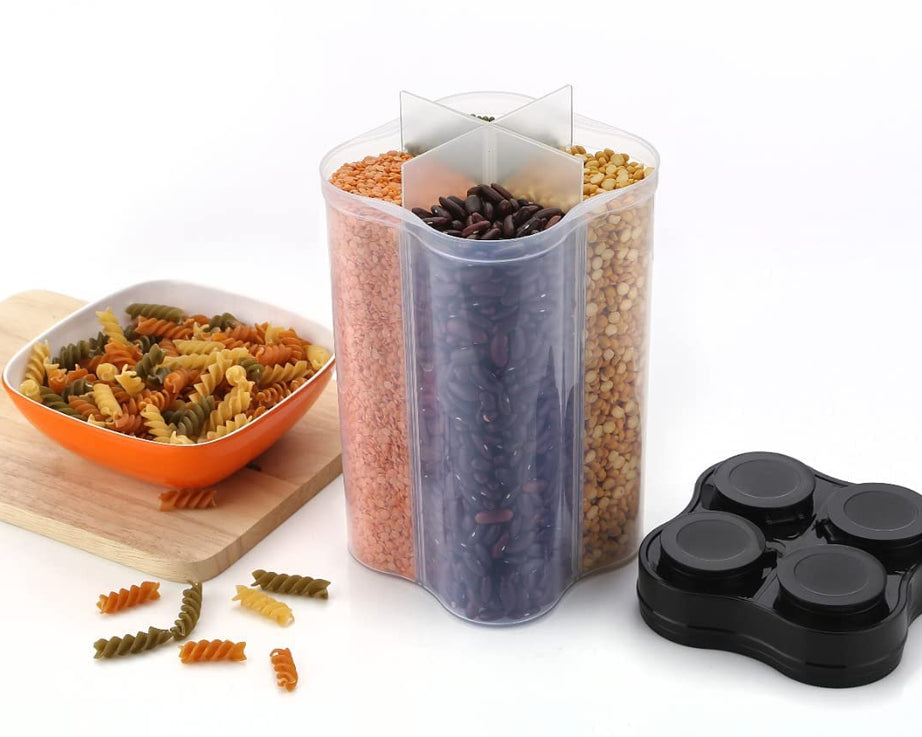 4-section plastic food storage container with lock