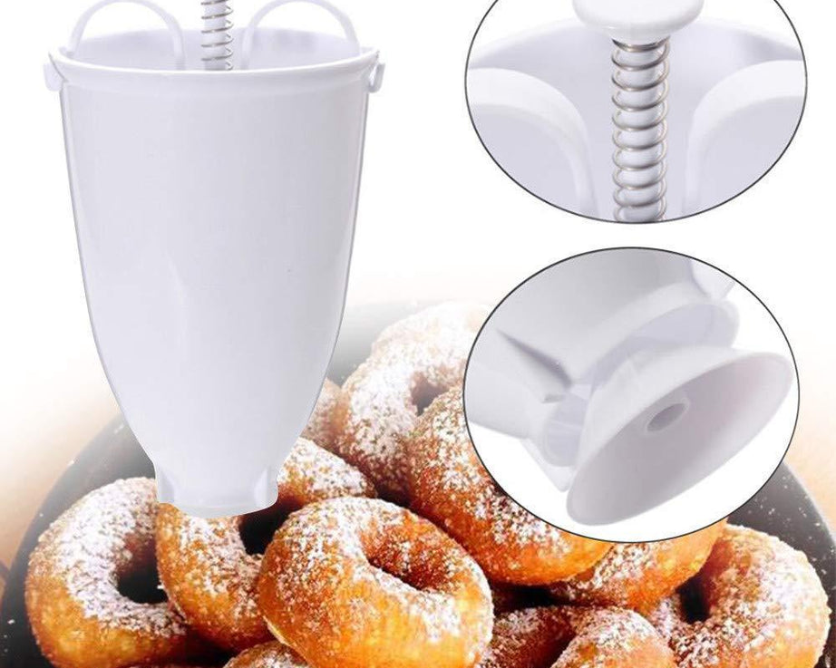 Convenient plastic donut and vada maker for making perfectly shaped snacks.