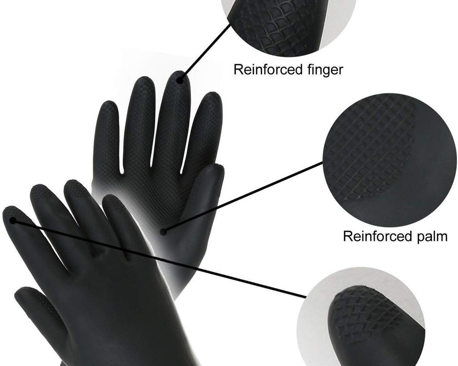 Close-up of reusable cleaning gloves made from gum rubber.