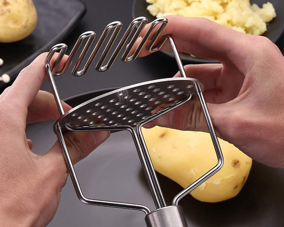 Stainless steel masher for potatoes, vegetables, and baby food
