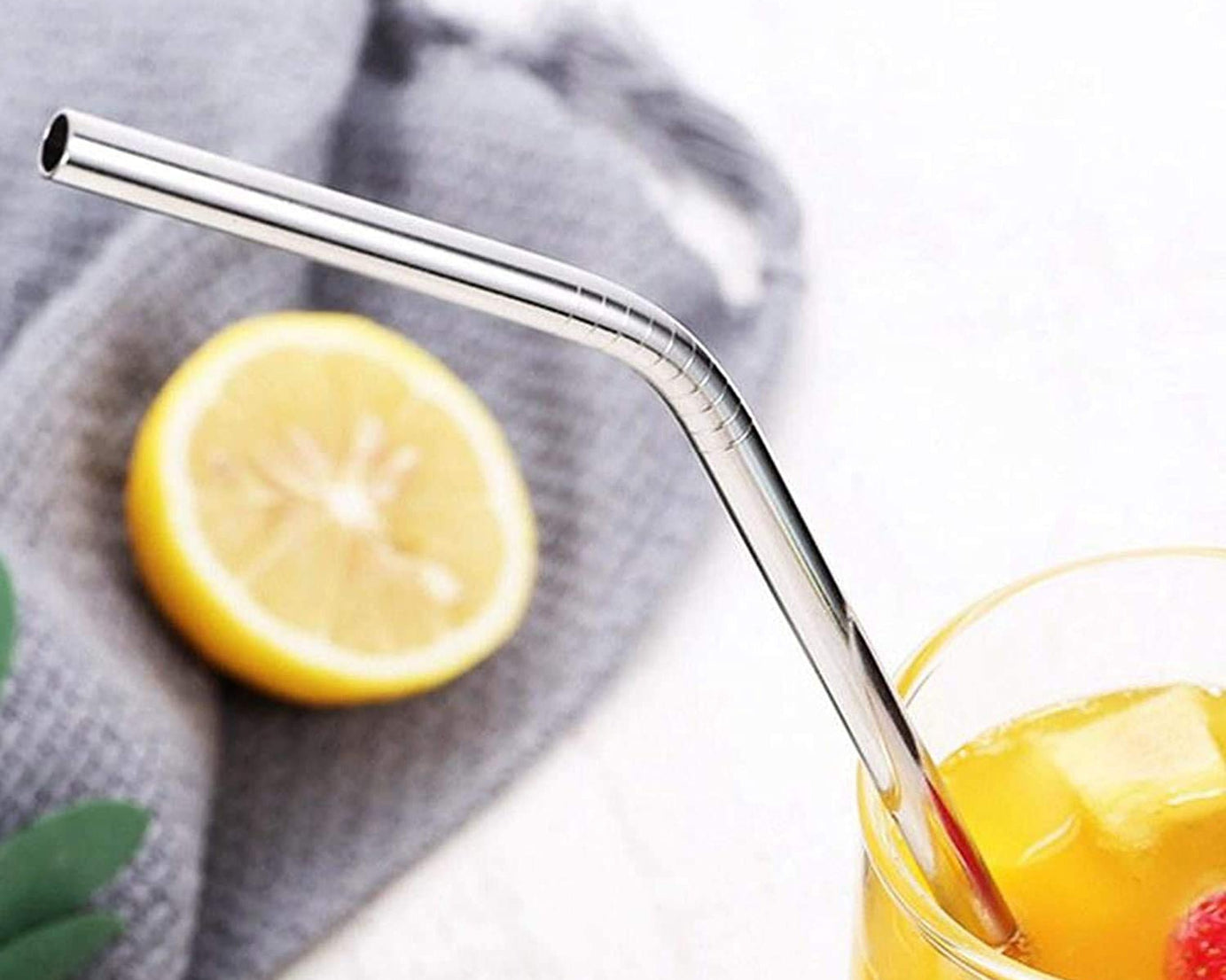 Reusable Stainless Steel Drinking Straws Bent (4 Bent Straws, 1 Brush)