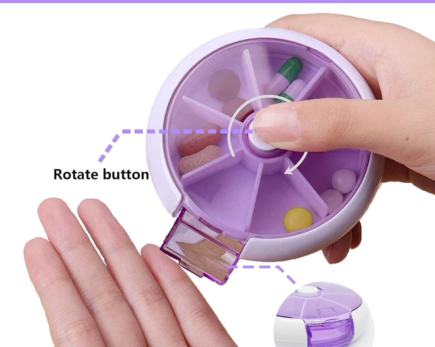 Pill Box Medicine Dispenser 7-Day Week Weekly Whee Cute Portable fruit style 7 grid seal rotation Pill Organizer Medicine Box (1 Pc)