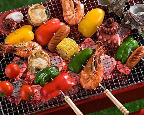 Barbecue skewers with rust-resistant steel construction.