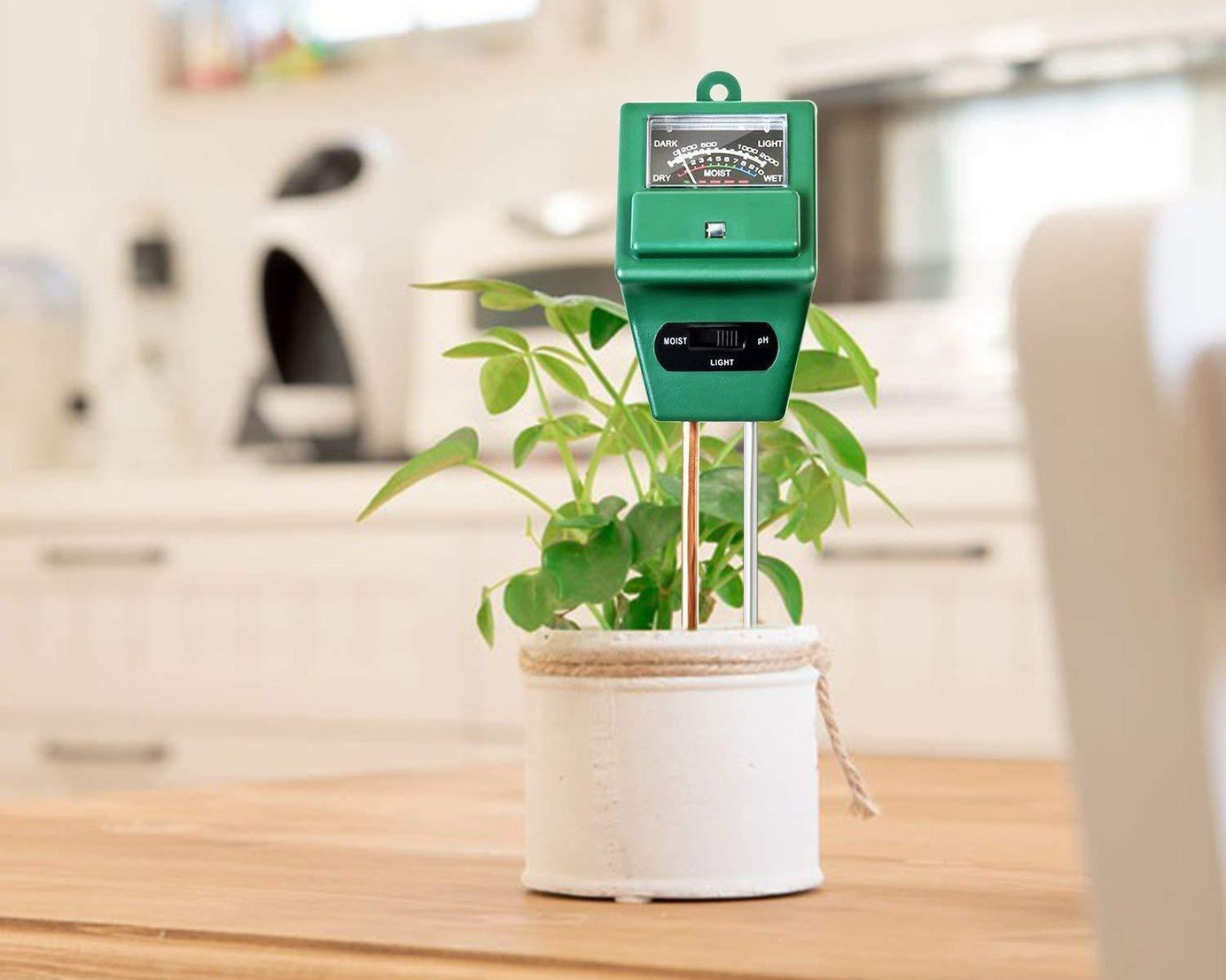 3-way soil meter for pH and moisture testing.