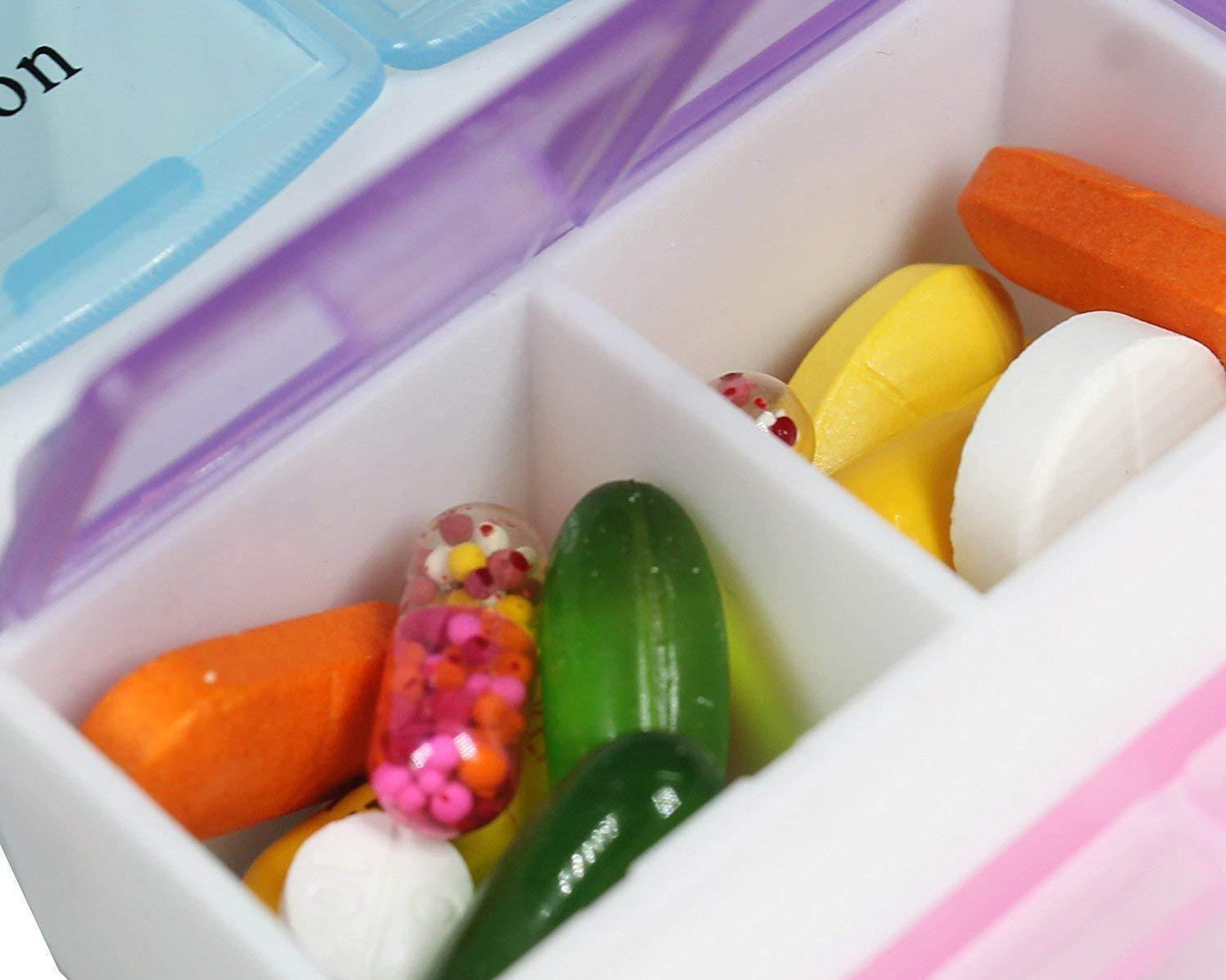 Convenient 7-day pill case for organizing daily medications with 4 rows.