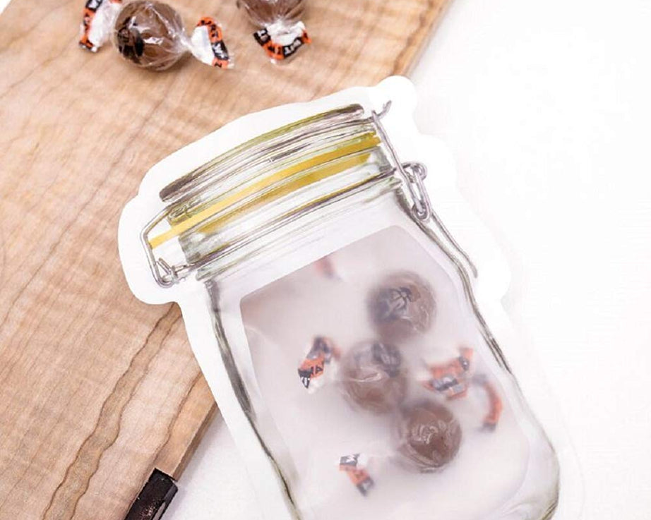 150ml plastic food storage jar with airtight seal and zipper.
