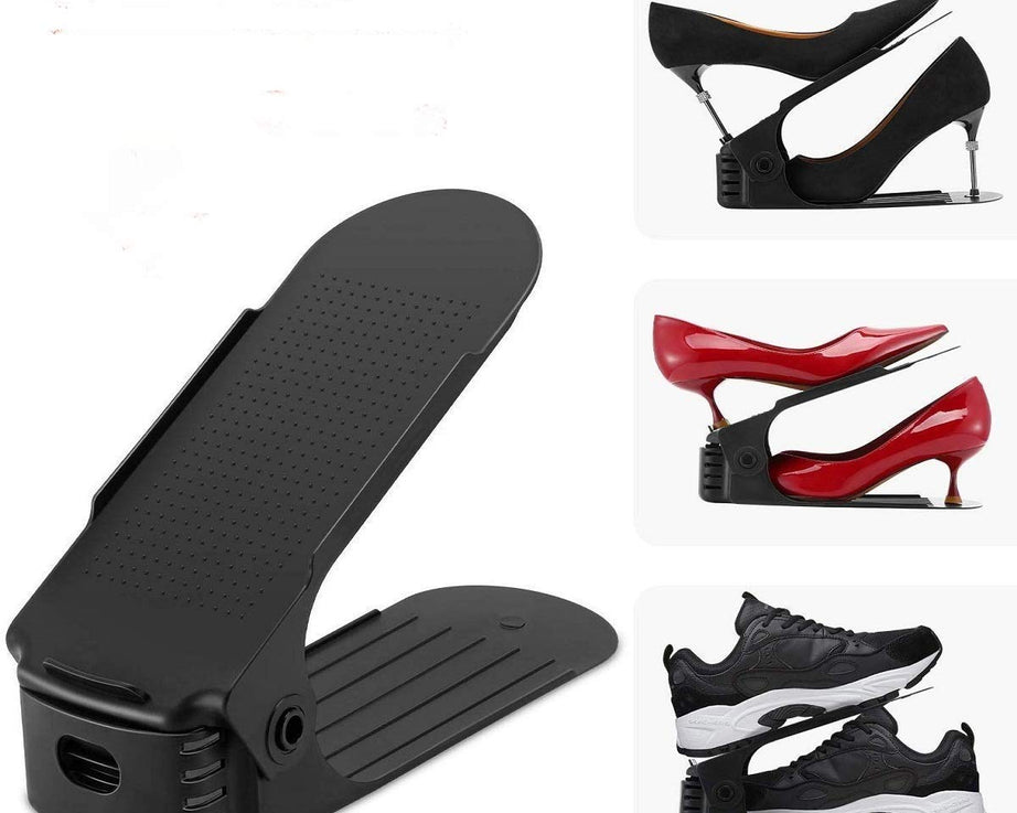 Foldable shoe rack for organized storage.