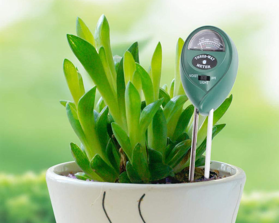 3-in-1 soil meter for moisture, pH, and light.
