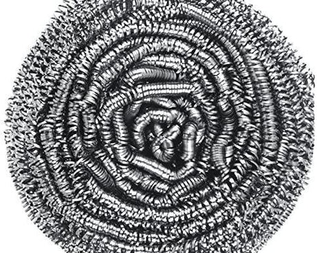 Heavy-duty stainless steel scrubber for tough kitchen cleaning jobs.